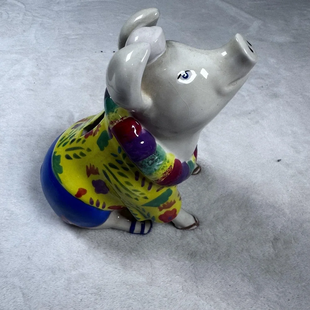 Vintage Vandor Big Pigs Ceramic Piggy Coin Bank Colorful Hawaiian‎ Shirt 2002